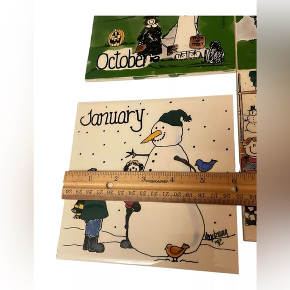 H&R JOHNSON Calendar Tile Trivet England Set Of 6 Collectibles Wall Decor - Picture 8 of 11